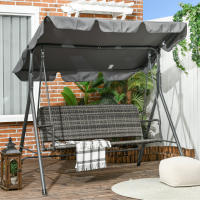 Outsunny Columpio de Jardín Exterior de 3 Plazas Balancín de Jardín Exterior con Toldo Ajustable Asiento de Ratán PE y Reposabrazos para Balcón Terraza Patio Carga 240 kg 167x112x153 cm - details 1