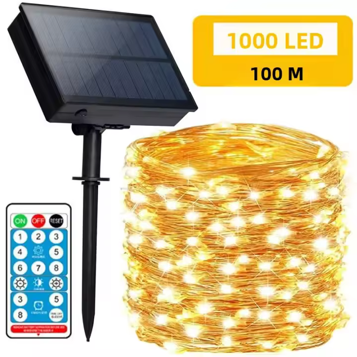 Cadena De Luces Solares LED 1000 LEDs 100 Metros Para Exterior Navidad Fiesta De Año Nuevo Decoración De Jardín Con Batería Incluida - 1