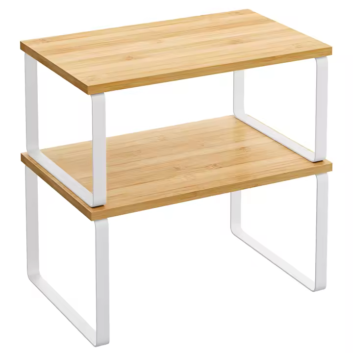 SONGMICS Estante para Especias, Juego de 2, Organizador de Armario, Estante de Almacenamiento de Cocina Extensible, Especiero de Metal y Madera de Ingeniería, Blanco Nube y Beige Natural/Negro Tinta y Beige Natural/Negro Ébano y Negro/Blanco Nieve y Blanc - 1