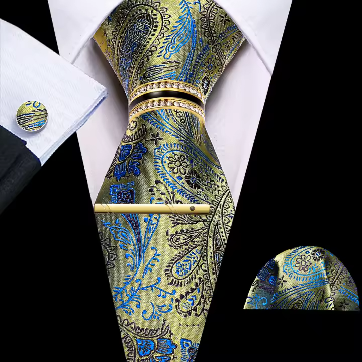 Set De Corbata Y Cufflink Para Hombre En Floral Jacquard Teal Verde Violeta Morado Clásico Moda Para Bodas Eventos Fiesta - 1