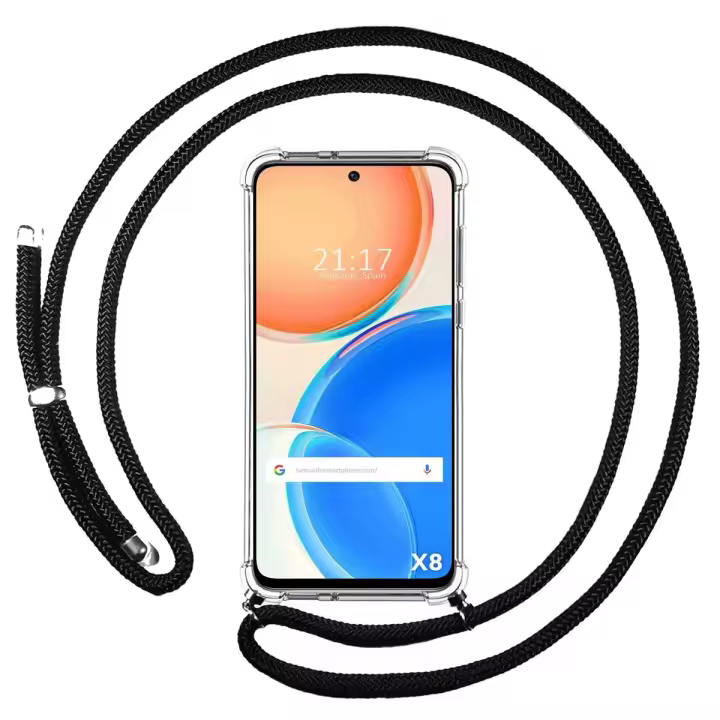 Funda Colgante Transparente para Huawei Honor X8 con Cordon Negro - 1