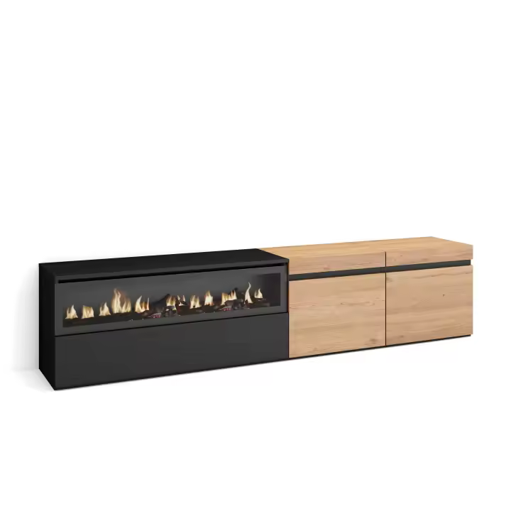 Skraut Home, Mueble de Televisión en melamina de alta calidad con 3 puertas, 203x35x45cm, Fuego led efecto 3d - 1