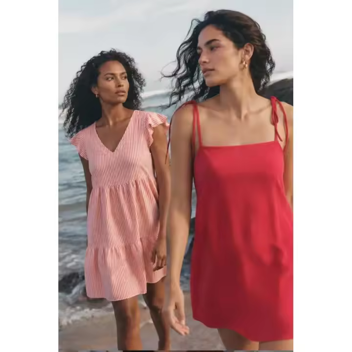 Ysabel Mora - Vestido corto paneles bambula rayas rosa - 1