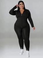 Traje De Dos Piezas Para Mujer Talla Grande Con Capucha Y Cierre De Cremallera Casual Con Bolsillos Estilo Slim Material Poliéster Y Elástico - details 0