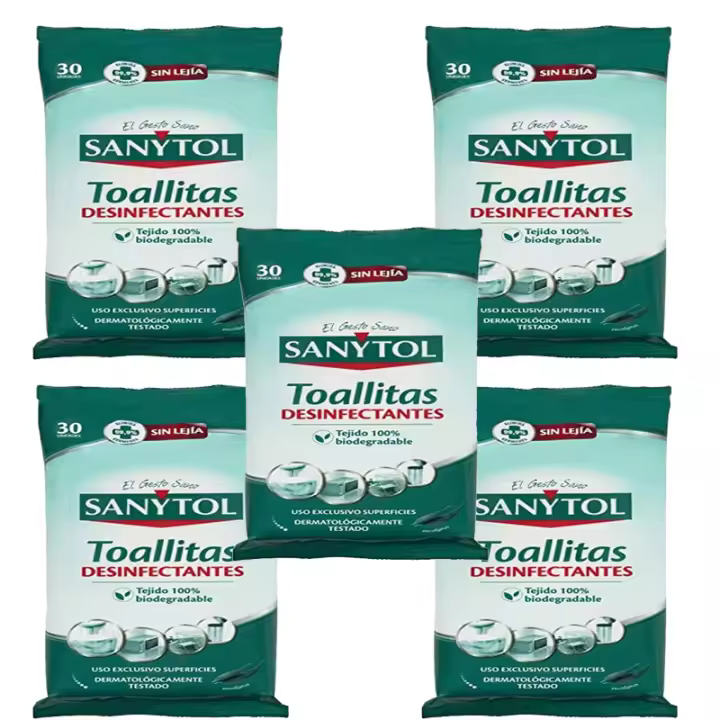 SANYTOL Pack de 150 o 300 Toallita desinfectante sanytol biodegradable Eliminan el 99,9% de gérmenes de forma rápida y cómoda, No contiene lejía, Fácil de usar - 1