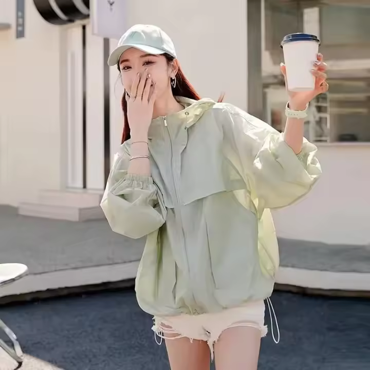 Chaqueta De Verano Corta Para Mujer Color Sólido Deporte Al Aire Libre Ropa Respirable Suelta Protección Solar - 1