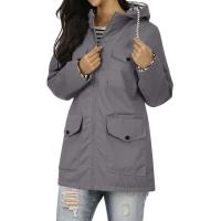 Chaqueta De Lluvia Para Mujer En Color Sólido Casual Impermeable Con Capucha Abrigo De Montañismo a Prueba De Viento De Polyester Y Spandex Cierre De Cremallera Estilo Regular Longitud Larga - details 7