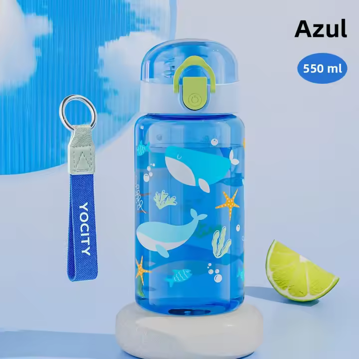 Botella De Agua Reutilizable De 18.6 Oz Con Dibujos Animados Y Correa Para Niños Bolsa De Viaje Resistente Al Desbordamiento Para Exteriores Y Escuela - 1