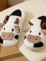 Nuevos Pantuflas De Peluche Cálidas Para El Invierno Con Dibujos De Vaca Neutra Para Parejas Antideslizantes Para El Hogar Para Hombres Y Mujeres Pantuflas De Algodón Con Plataforma - details 3