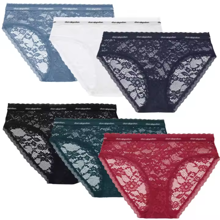 Don Algodon Pack 6 Bragas Encaje Mujer | Calidad y Suavidad Excepcionales | Colores Llamativos - 1