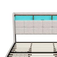 Cama tapizada capitoné con LED, puertos USB y Type-C, 4 cajones de almacenamiento, lino, beige y gris, 140x200 cm / 160x200 cm / 180x200 cm - details 4