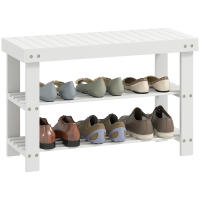 HOMCOM Banco Zapatero de Bambú Zapatero con Asiento Organizador de Zapatos de 3 Niveles para 6-9 Pares Zapatos para Entrada Salón Dormitorio 70x28x45 cm Natural - details 0