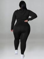 Traje De Dos Piezas Para Mujer Talla Grande Con Capucha Y Cierre De Cremallera Casual Con Bolsillos Estilo Slim Material Poliéster Y Elástico - details 2