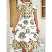 Vestido De Verano Para Mujer plus Talla Con Estampado Floral Elegante Cuello En V Manga Larga Sin Mangas A-Line Longitud De Rodilla - details 2