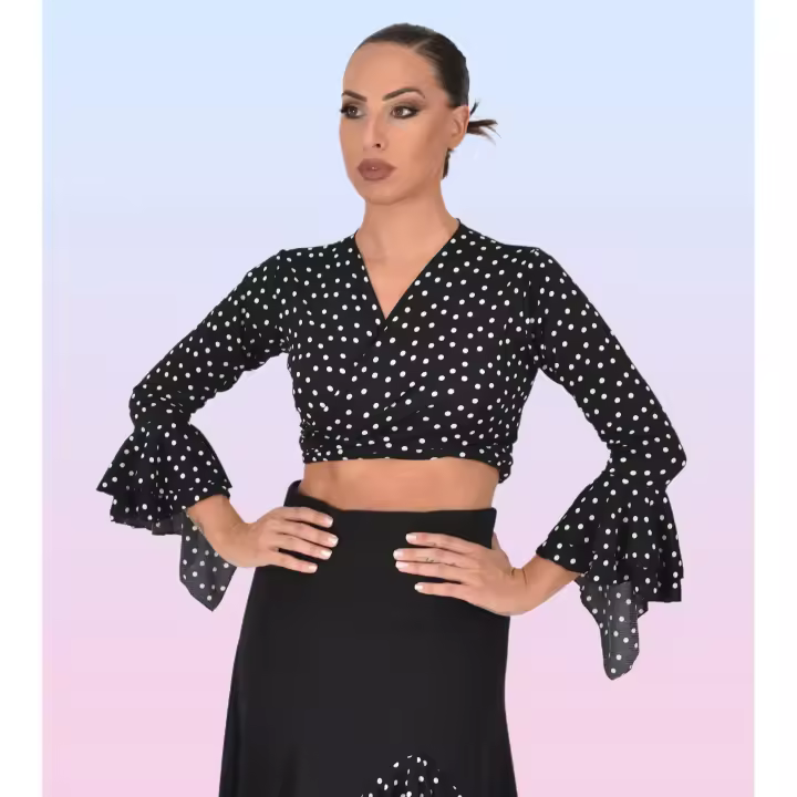 Top Cruzado Negro de Lunares con Mangas de Volantes Anuka - 1