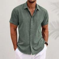 Camisa informal de manga corta para hombre - Doble botonadura en algodón/liño (color liso, alta calidad, ideal para verano y hogar) - details 1