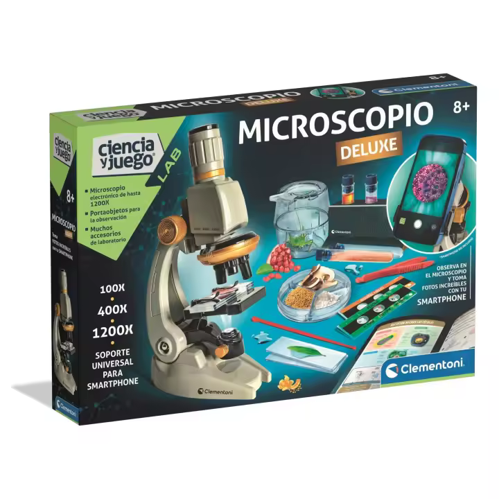 Clementoni - Microscopio Smart Deluxe de 1200x aumentos, Juguete científico, con muestras preparadas y cristales científicos, con soporte para móvil, a partir de 8 años, Juguete en español(55511) - 1