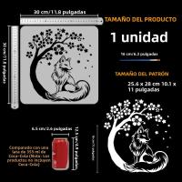 Stencil De Zorro Sentado Para Pintura Con Cepillo 11.8x11.8 Pulgadas Reutilizable Plantilla De Patrón De Hojas Caídas Árbol Y Flores Hueco - details 1