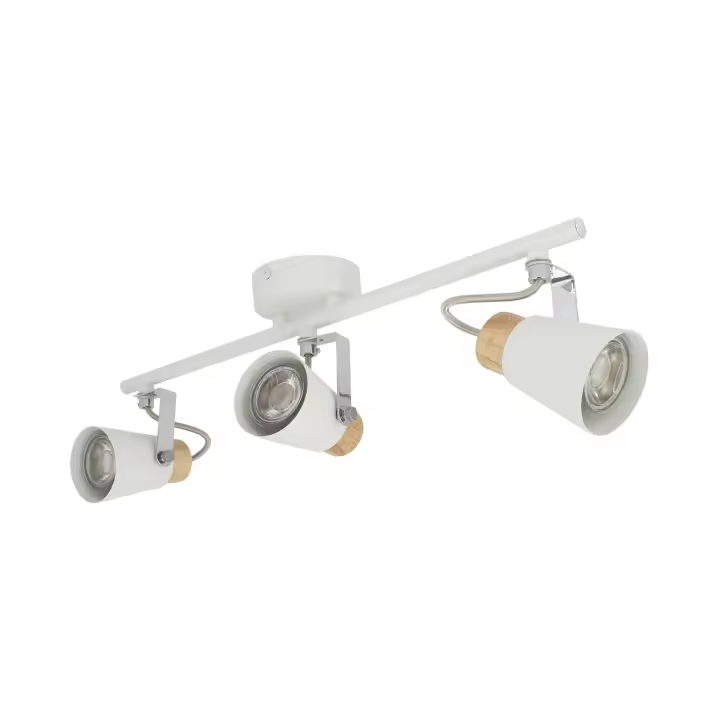 LEDKIA LIGHTING - Lámpara de Techo Orientable | 3 Focos de Metal y Madera | Compatible con Bombillas GU10 | Ideal para Salón y Dormitorio | Interior IP20, Blanco, Acero, Madera - 1