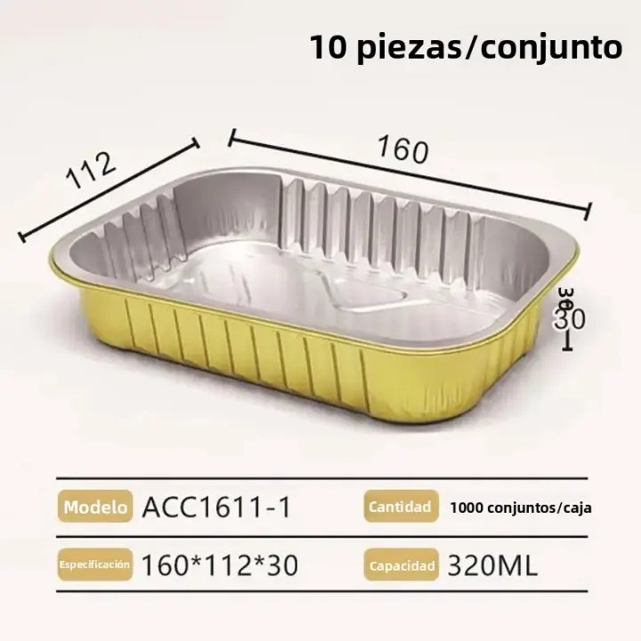 Caja De Almuerzo De Aluminio Desechable 1/10pcs Color Dorado Sellado Empaque De Comida Para Llevar Resistente a La Humedad Y Grasa Con Tapa Para Cocina Y Uso Comercial - 1