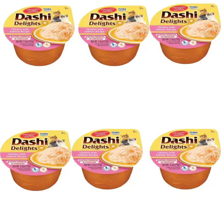 Dashi Delights - Caldo con tropezones Delicioso y Saludable Alto Contenido en proteínas - Ingredientes Naturales - Comida para Gatos con opción de diferentes sabores e ingredientes Pack de 6x70g - Ciao - 1