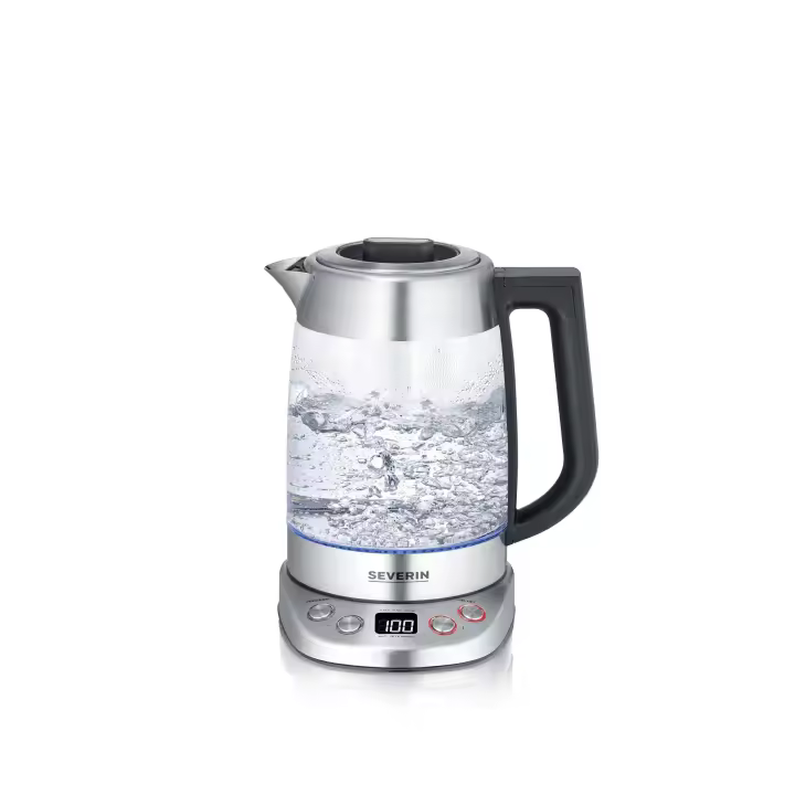 SEVERIN - Tetera y hervidor de vidrio de lujo con capacidad: 1,7 litros de agua, 1,5 litros de té, 3000 W Acero Inoxidable/Vidrio WK 3480 - 1