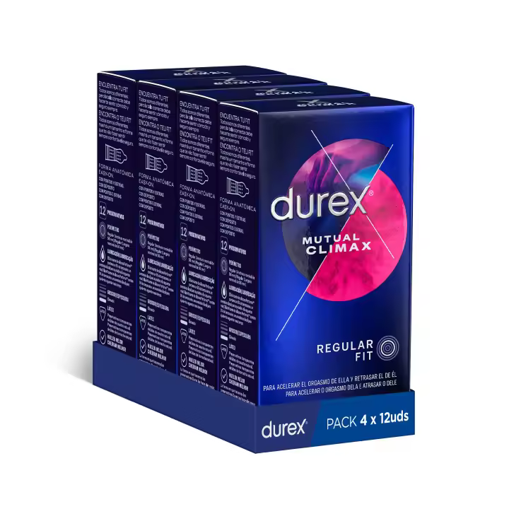 Durex - Condones para hombre Durex. Pack de 48 Preservativos para sexo seguro. Natural, Sensitivo Suave, Invisible, Contacto Total, Real Feel, Mutual Climax, Placer Prolongado, Dame Placer, Saboreame, Intense, Natural XL y Invisible Extra Lubricado - 1