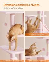 Árbol para Gatos, Altura 143 cm, Torre de Gatos, con 4 Postes Rascadores, 2 Plataformas, 1 Cueva, 1 Hamaca, 2 Pompones, Tela de Felpa, Multinivel, Rosa - details 3