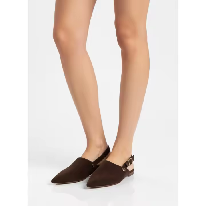 Calzados soraia, Zapatos Planos Destalonados Punta Fina Mujer, Mules Efecto Ante con Correa Hebilla Ajustable, Bailarinas Elegantes Casual Oficina Verano, Sandalias Cerradas Cómodas casual Hebilla Oficina - 1