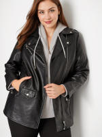 Chaqueta De Cuero PU De Talla Grande Con Cierre De Cremallera Casual Manga Larga Para Otoño Ropa De Mujer Con Cuello En V - details 0