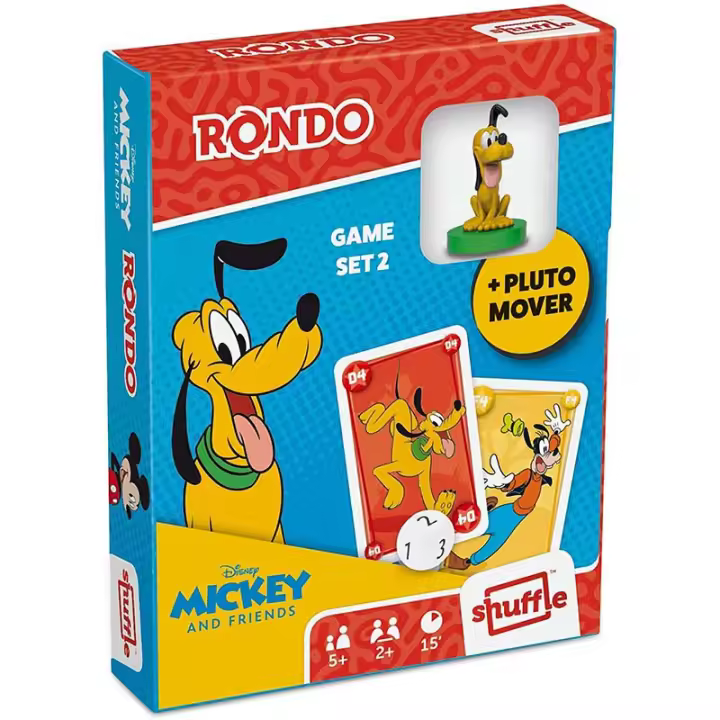 Cartamundi Shuffle Mickey y sus amigos Rondo Juego de cartas Disney + Figura Mickey o Pluto A partir de 5 años 2 o más jugadores Partidas de 15 minutos Coleccionable Colección Incluye baraja dado y figurita - 1