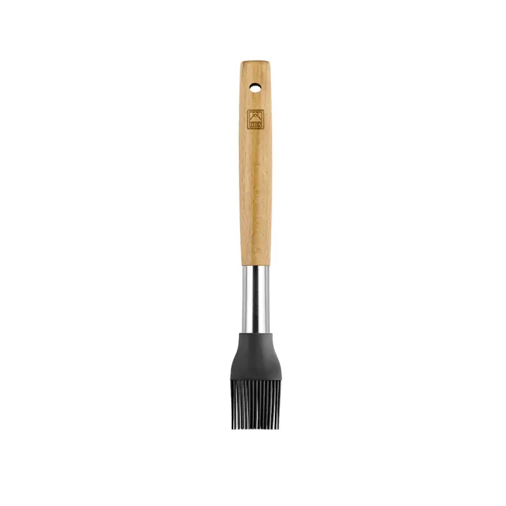 Bra - Pincel de Cocina Market, Madera de Haya, Acero Inoxidable, Silicona Gris, Engrasar y Repartir, Fácil de Limpiar - 1