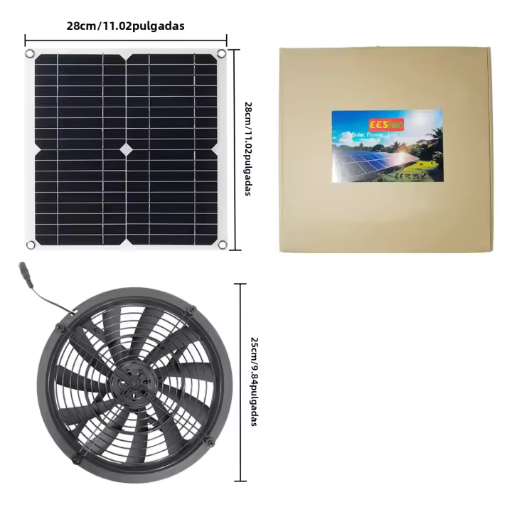 Kit De Ventilador Solar Para Jardín Estanco De 15-25W Bajo Ruido Extractor De Aire Reliabilidad Para Invernadero Granja Refugio De Animales - 1
