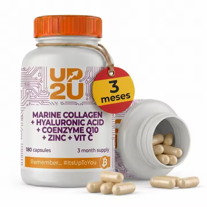 Colágeno Marino Hidrolizado UP2U Nutrition con Ácido Hialurónico, Coenzima Q10, Zinc y Vitamina C – 180 Cápsulas - 1