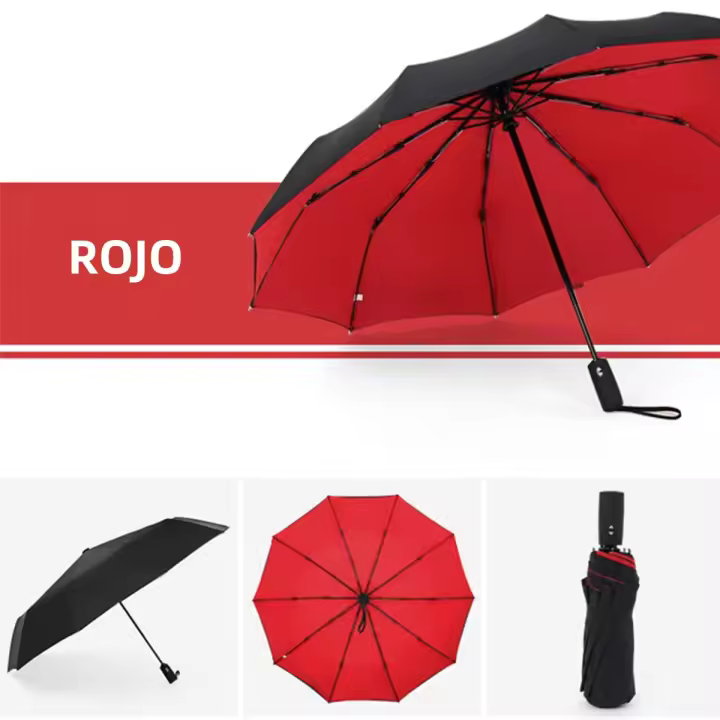 Paraguas Automático De Doble Capa Resistente Al Viento Para Adultos Paraguas Plegable Tríptico Con Tubo De Hierro Y Recubrimiento Negro - 1