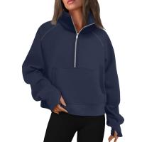 Nueva Sudadera De Mujer Con Capucha Cuello Erguido Otoño Invierno Color Sólido Fleece Manga Larga Bolsillos Cierre Media Pullover Suave - details 5