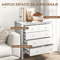 HOMCOM Cómoda con 5 Cajones, Cómoda Dormitorio con Patas Elevadas, Cajonera para Salón, Oficina, Estilo Moderno, 79x39,5x80,5 cm, Blanco - details 3