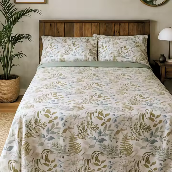 Juego de Sábanas 3/4 Piezas Algodón Ramas Bosque Alo Home Sábana Bajera + Encimera y Fundas de Almohadas Cama 90, 35,150 cm - 1