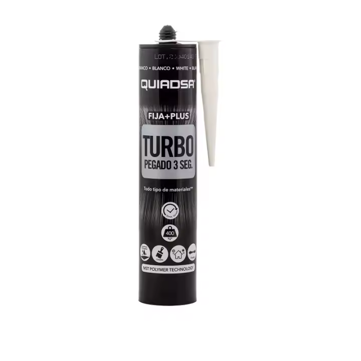 ADHESIVO TURBO QUIADSA BLANCO 290ml FIJA+PLUS 3seg. 400Kg/m2 - 1