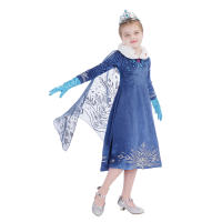 Vestido De Princesa Elsa Azul Con Copa De Pelo De Nieve Para Niñas Traje De Invierno Con Manga Larga Y Collar De Pelo De Nieve Disfraz De Reina De La Nieve Para Fiesta De Navidad Y Carnaval - details 5