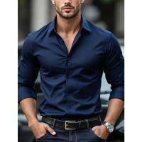 Camisa De Hombre 2025 Nueva Marca Color Sólido Manga Larga Estilo Casual Para Todas Las Estaciones Cierre Único Poliéster - details 2