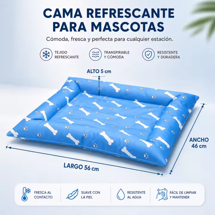 PAWDLE Cama Refrescante cuadrada para Mascotas con Gel Refrescante, Poliéster alta calidad y PVC, Base Acolchada de Esponja, dos tamaños 56 x 46 x 5 cm | 65 x 55 x 5 cm, Colchoneta Fresca de Verano para Perros y Gatos - 1