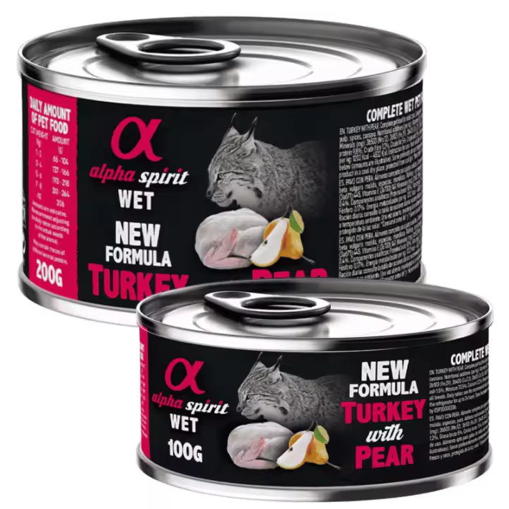 Alpha Spirit Alimento Húmedo para Gatos sabor Pavo con Pera – Lata 200 g | 100% Natural y Sin Cereales - 1