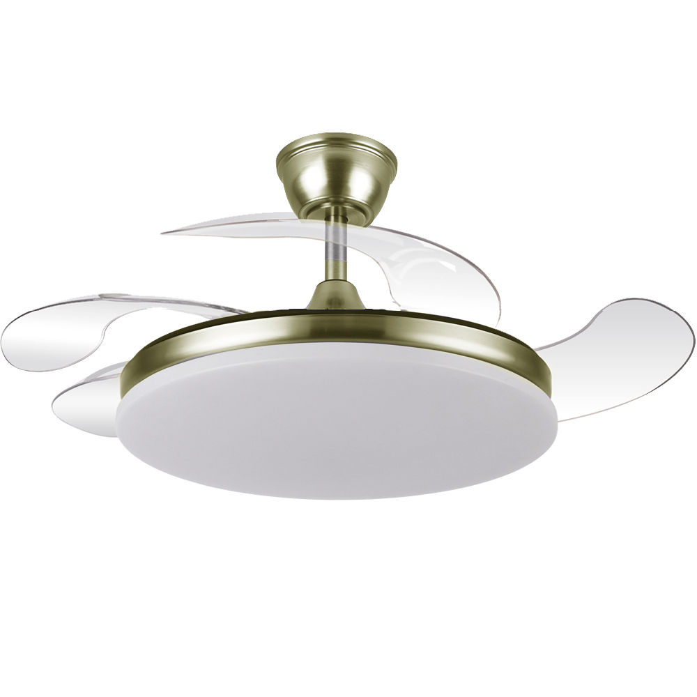 TRIDENTE - Ventilador Tridente Fabrilamp Abrila Motor DC Ultrasilencioso 59w Metal Blanco 4 aspas desplegables 107d 6980lm 3000-4000-6000k LED Regulable Remoto Temporizador Memoria y Cuerpo Metalico - Fabrilamp 2026