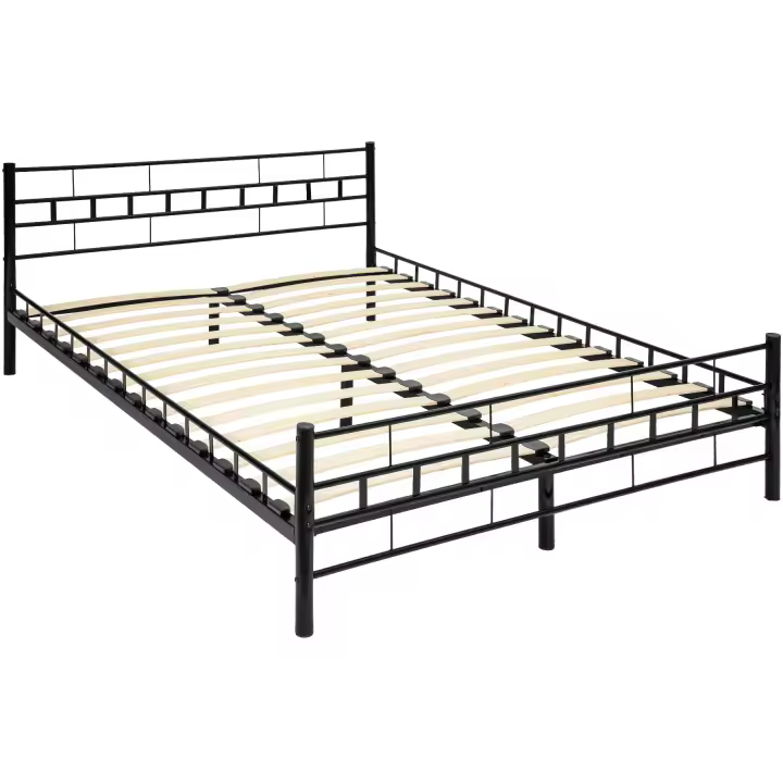 TECTAKE - Cama Matrimonio Estructura de Acero Resistente con Somier de Láminas de Madera, Muebles de Dormitorio, Cama Completa, Resistente, Fácil de Limpiar, Base de Cama - 1