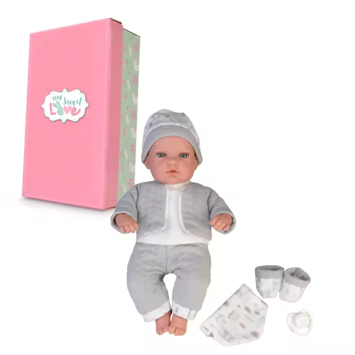 My Sweet Love - Elegance Baby Baby Girl con Colores Grises, Muñeca Bebé Recién Nacida, 33 cm y Cuerpo Duro, Ropa de Punto y Accesorios, Chupete, Juguete Fabricado en España, 2 años, Famosa (MYW02000) - 1