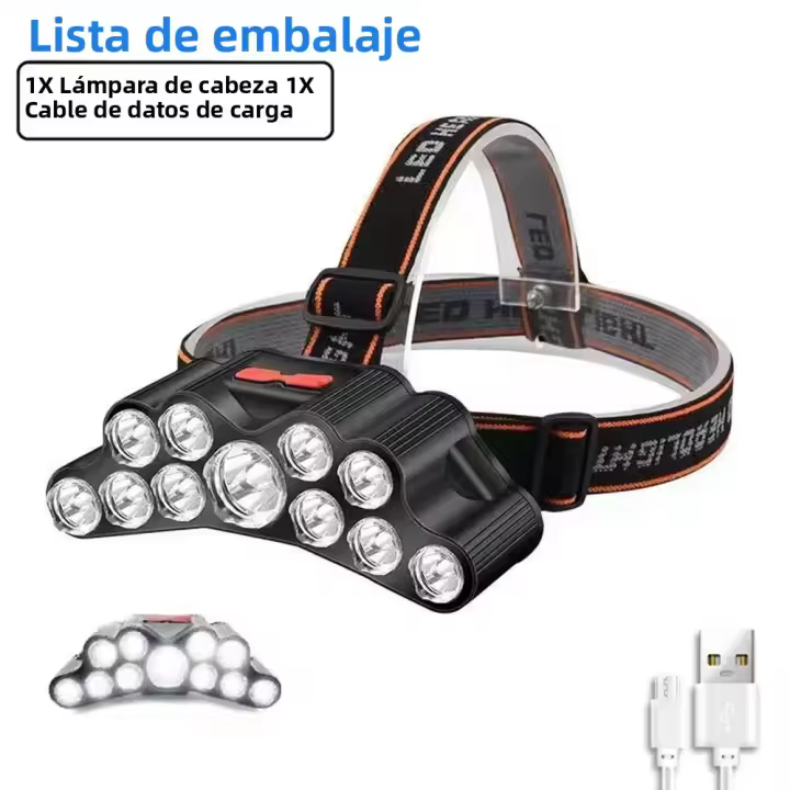 Linterna Frontal LED Potente Recargable 8LED Para Pesca Camping Caza Senderismo Lámpara De Cabeza Impermeable Con Modos De Iluminación Variable - 1