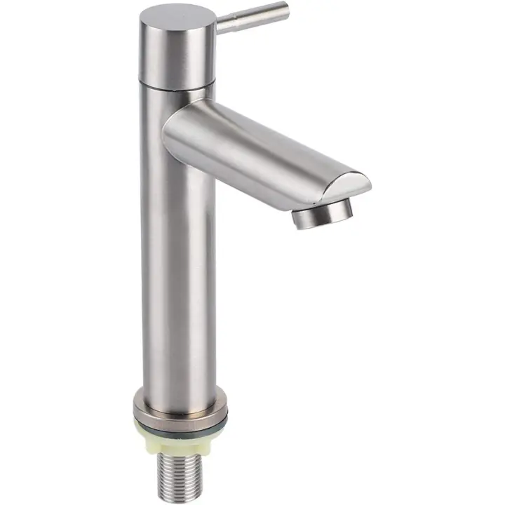 Brushed Stainless Steel Single Cold Water Tap G1/2 with High Body Single Handle One Hole for Wash Basin(Type 2) - 1