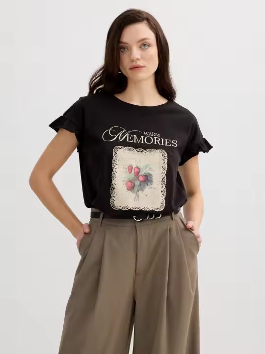 Camiseta sin mangas de algodón con volantes, cuello redondo y corte cuadrado INSIDE - 1