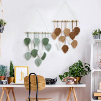 Tapiz Boho Hoja Macramé Tejido En Hilo Decoración De Pared Para Hogar Y Dormitorio Con Cordones De Madera Aesthetic Regalo - details 5